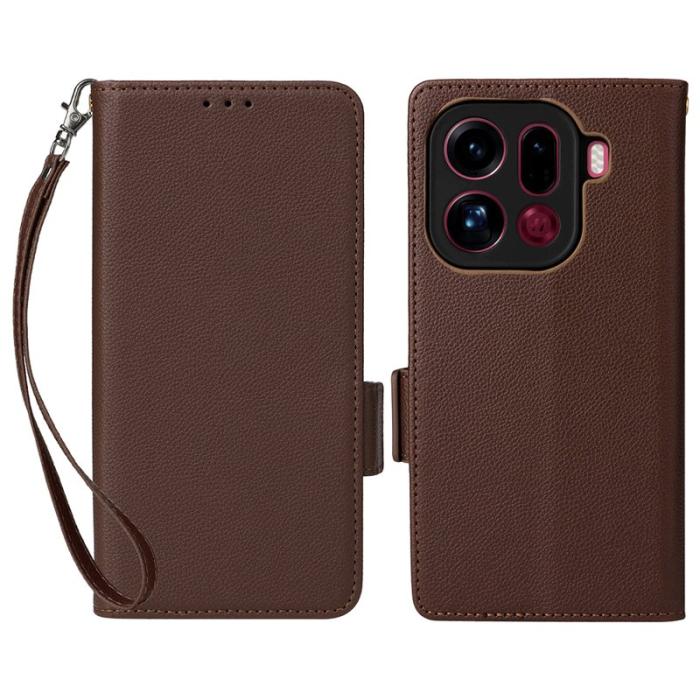 OEM - Litchi Oppo Find X9 Pro 5G Fodral Äkta Läder - Brun