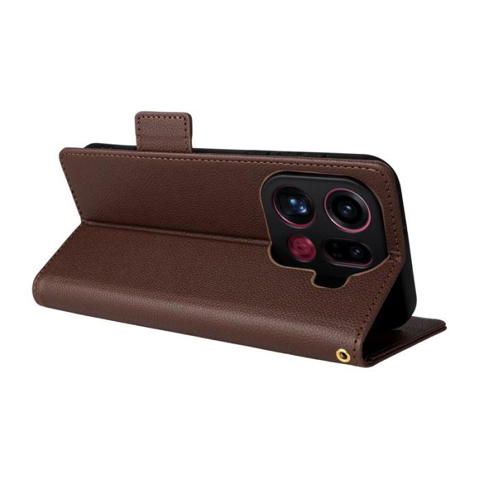 OEM - Litchi Oppo Find X9 Pro 5G Fodral Äkta Läder - Brun