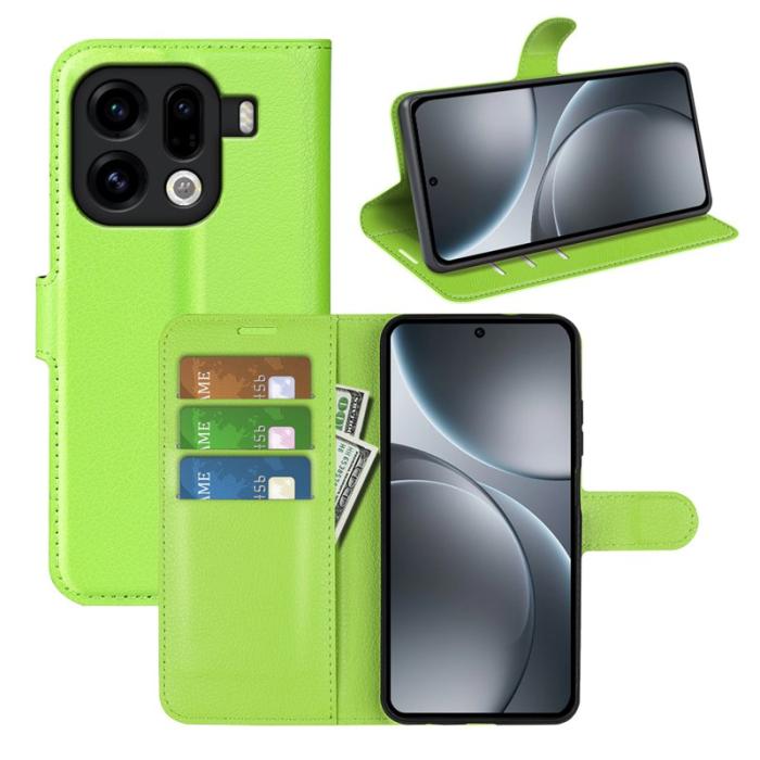 OEM - Litchi Oppo Find X9 Pro 5G Fodral Äkta Läder - Grön