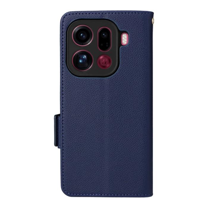 OEM - Litchi Oppo Find X9 Pro 5G Fodral Äkta Läder - Mörkblå