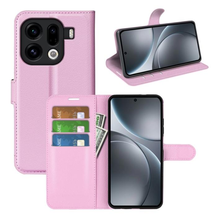 OEM - Litchi Oppo Find X9 Pro 5G Fodral Äkta Läder - Rosa