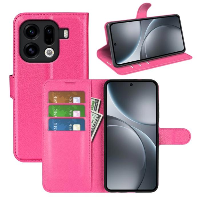 OEM - Litchi Oppo Find X9 Pro 5G Fodral Äkta Läder - Rosaröd