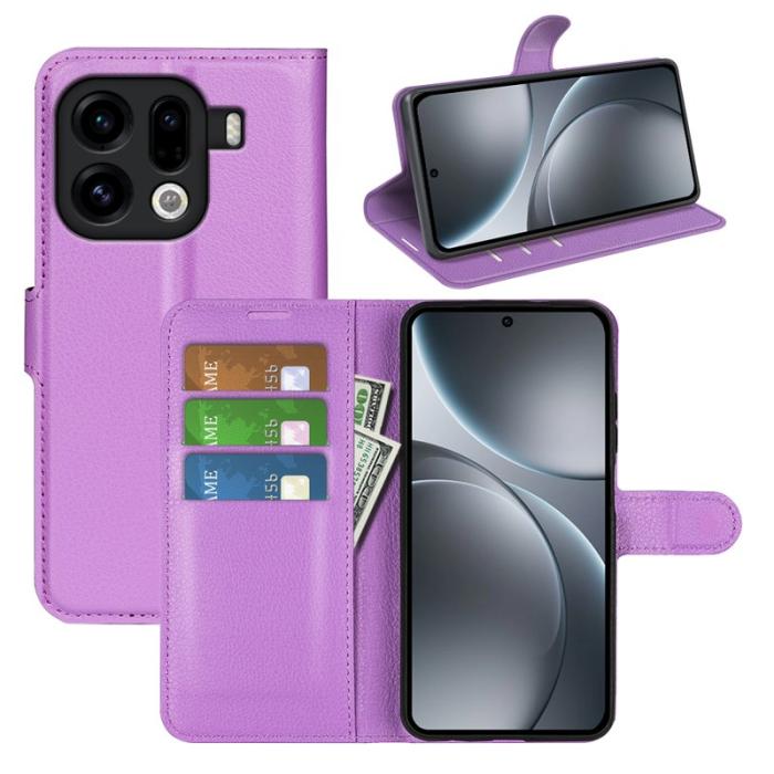 OEM - Litchi Oppo Find X9 Pro 5G Fodral Äkta Läder Skydd - Lila