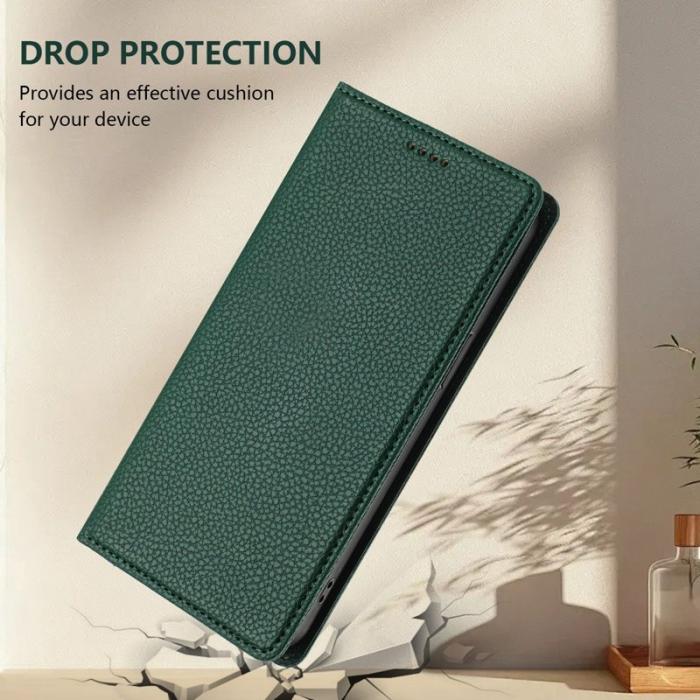 OEM - LITCHI Samsung Galaxy A35 5G Fodral Äkta Läder RFID Skydd - Mörkgrön