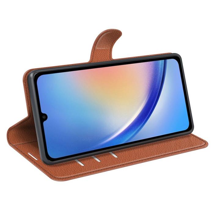 OEM - LITCHI Samsung Galaxy A35 5G Fodral PU Läder Ställ - Brun