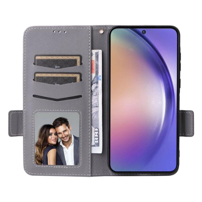 OEM - Litchi Samsung Galaxy A55 5G Plånboksfodral Konstläder - Grå