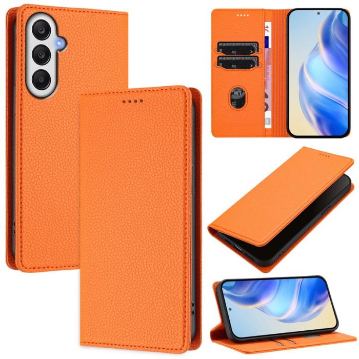 OEM - LITCHI Samsung Galaxy A55 5G Plånboksfodral Konstläder RFID Skydd - Orange