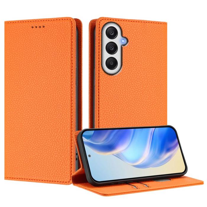 OEM - LITCHI Samsung Galaxy A55 5G Plånboksfodral Konstläder RFID Skydd - Orange