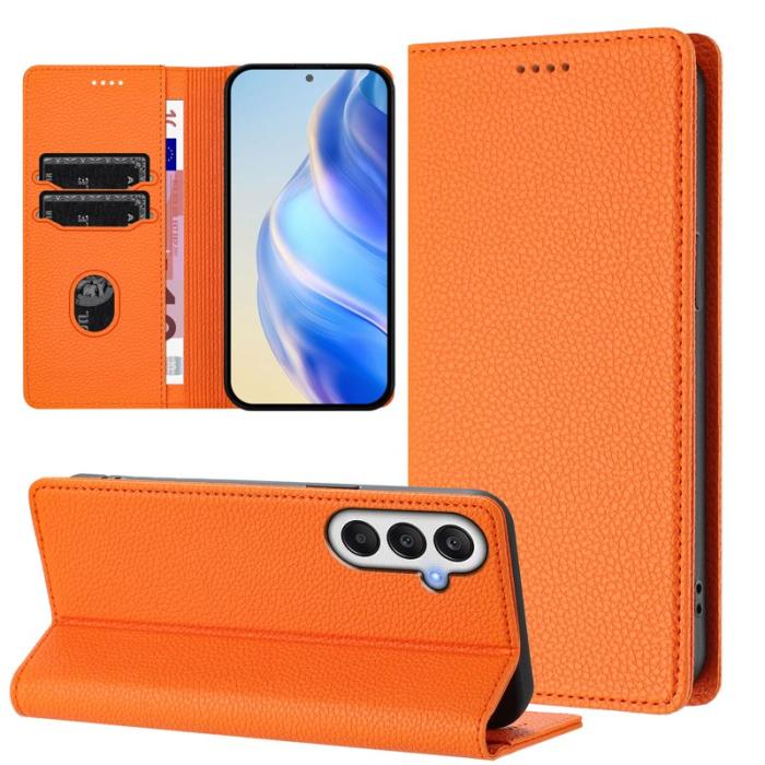 OEM - LITCHI Samsung Galaxy A55 5G Plånboksfodral Konstläder RFID Skydd - Orange