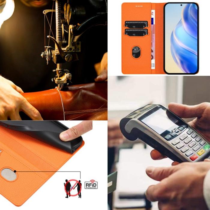 OEM - LITCHI Samsung Galaxy A55 5G Plånboksfodral Konstläder RFID Skydd - Orange