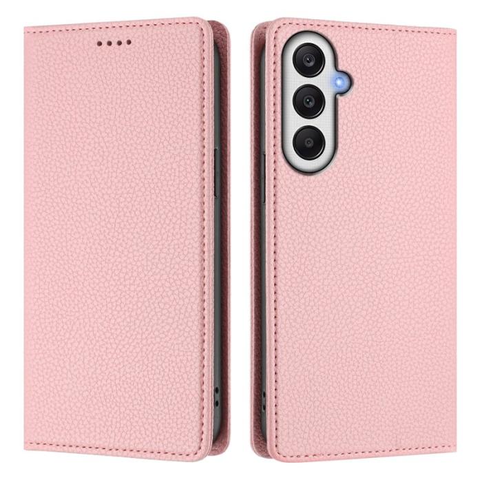 OEM - LITCHI Samsung Galaxy A55 5G Plånboksfodral Konstläder RFID Skydd - Rosa