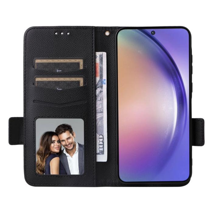 OEM - LITCHI Samsung Galaxy A55 5G Plånboksfodral Konstläder - Svart