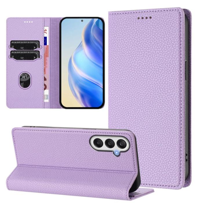 OEM - LITCHI Samsung Galaxy A55 5G Konstläder Plånboksfodral RFID-Skydd - Lila