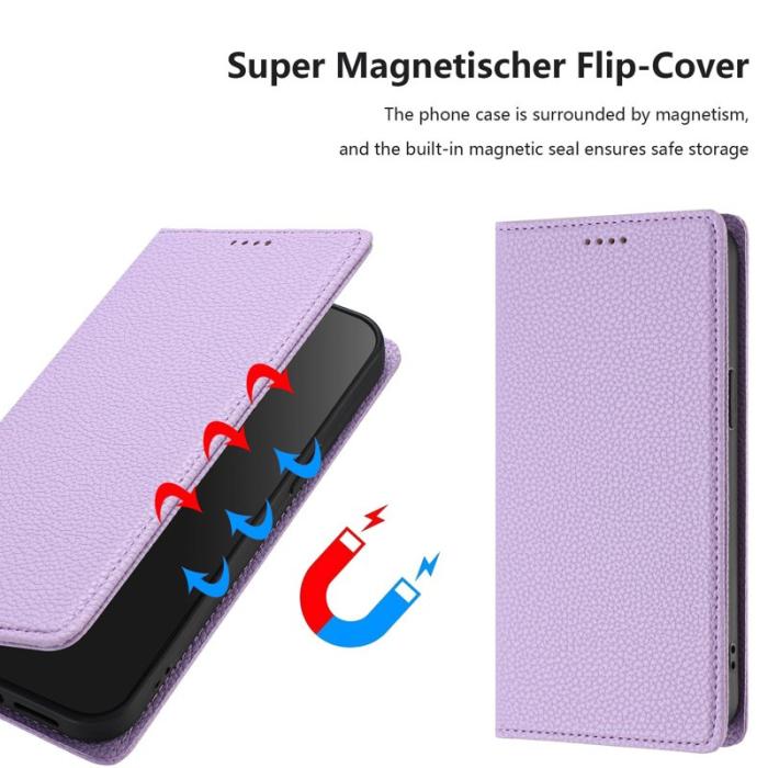 OEM - LITCHI Samsung Galaxy A55 5G Konstläder Plånboksfodral RFID-Skydd - Lila