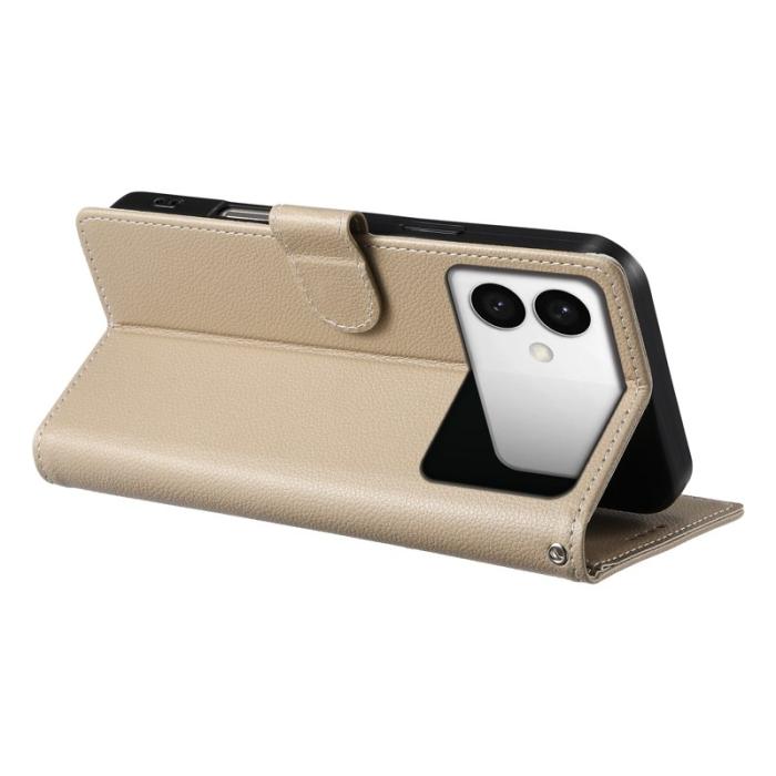 OEM - LITCHI Samsung Galaxy S26 Edge Plånboksfodral Konstläder - Aprikos