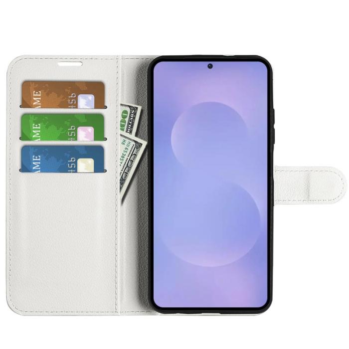 OEM - Litchi Samsung Galaxy S26 Fodral Äkta Läder Stötbeständig - Vit