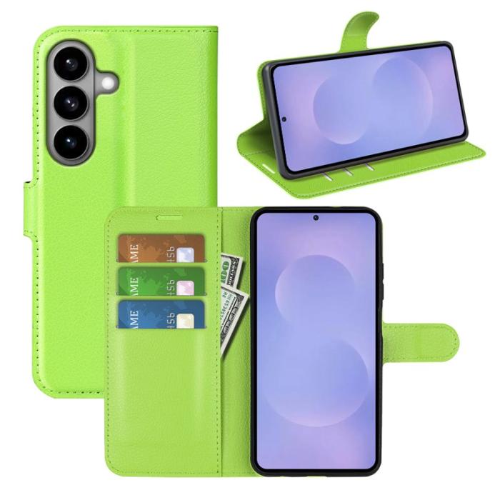 OEM - Litchi Samsung Galaxy S26 Fodral Äkta Läder Stötsäker - Grön