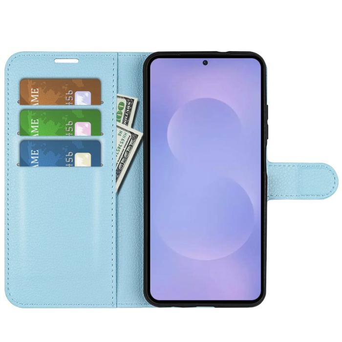 OEM - Litchi Samsung Galaxy S26 Fodral Äkta Läder Stötskydd - Blå