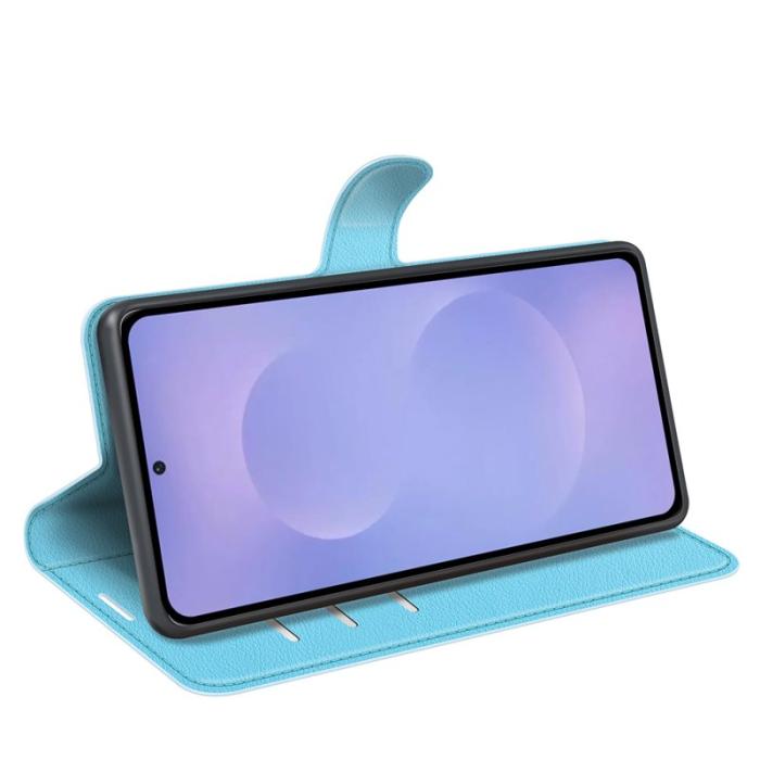 OEM - Litchi Samsung Galaxy S26 Fodral Äkta Läder Stötskydd - Blå