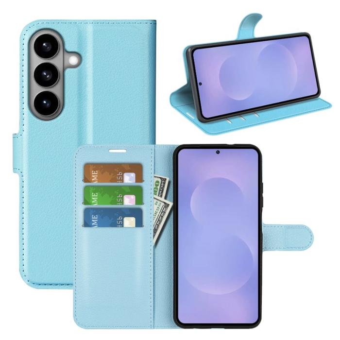 OEM - Litchi Samsung Galaxy S26 Fodral Äkta Läder Stötskydd - Blå