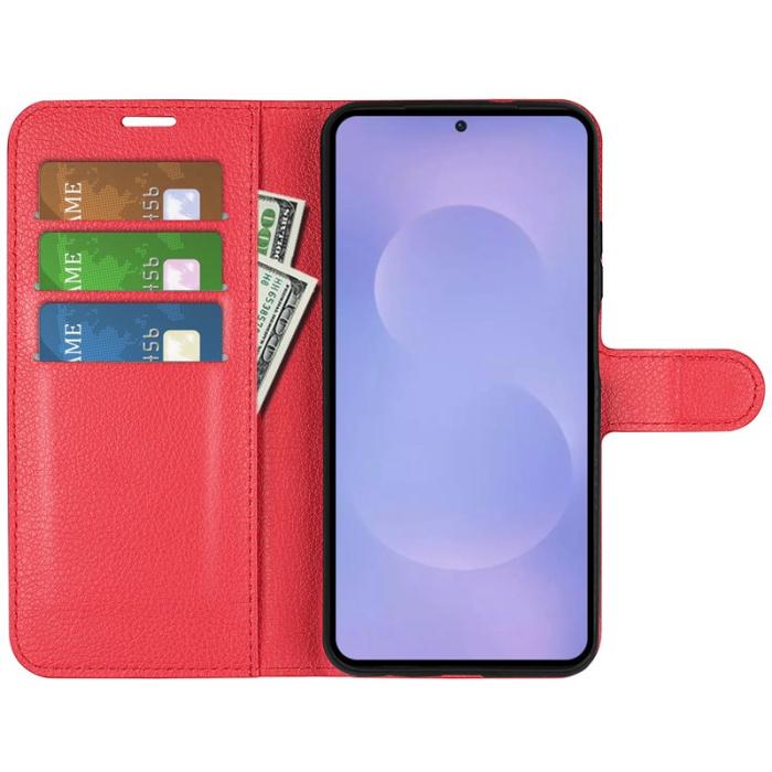 OEM - Litchi Samsung Galaxy S26 Fodral Äkta Läder Stötskydd - Röd