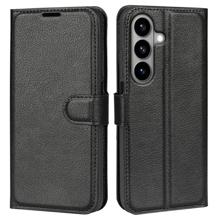 OEM - LITCHI Samsung Galaxy S26 Fodral Äkta Läder Stötskydd - Svart