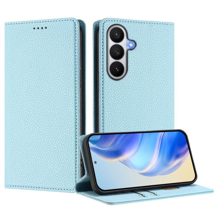 OEM - LITCHI Samsung Galaxy S26 / S26 Pro Fodral Äkta Läder RFID Skydd - Baby Blue