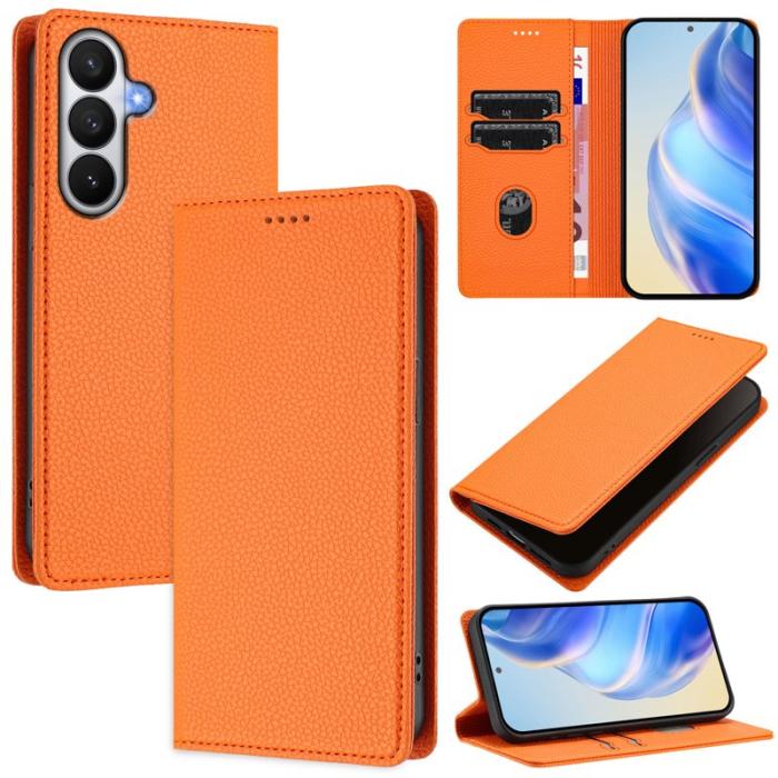 OEM - Litchi Samsung Galaxy S26 / S26 Pro Fodral Äkta Läder RFID Skydd - Orange