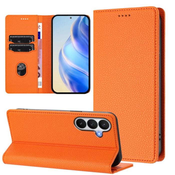 OEM - Litchi Samsung Galaxy S26 / S26 Pro Fodral Äkta Läder RFID Skydd - Orange