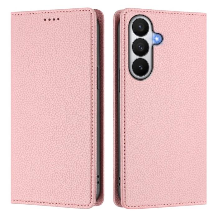 OEM - LITCHI Samsung Galaxy S26 / S26 Pro Fodral Äkta Läder RFID Skydd - Rosa