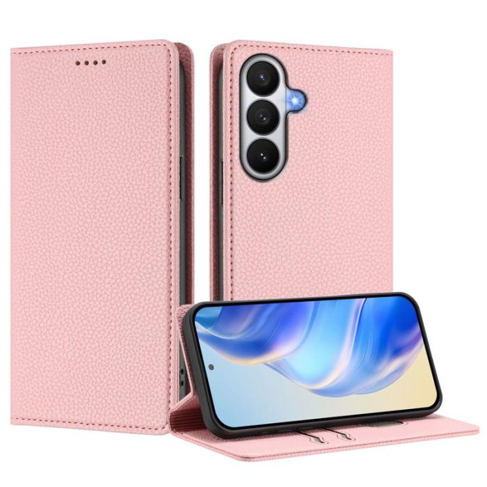 OEM - LITCHI Samsung Galaxy S26 / S26 Pro Fodral Äkta Läder RFID Skydd - Rosa