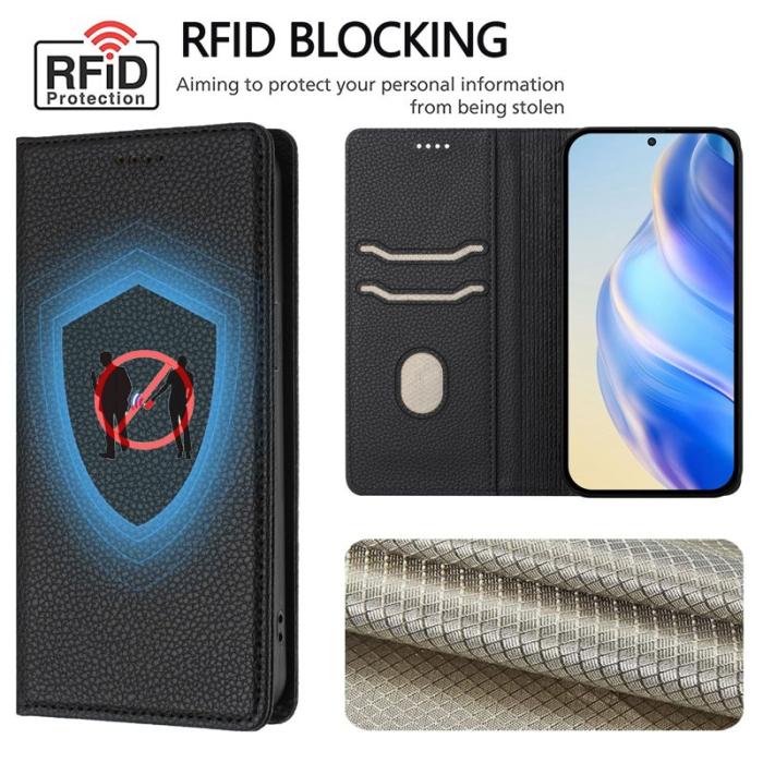 OEM - Litchi Samsung Galaxy S26 / S26 Pro Fodral Äkta Läder RFID Skydd - Svart