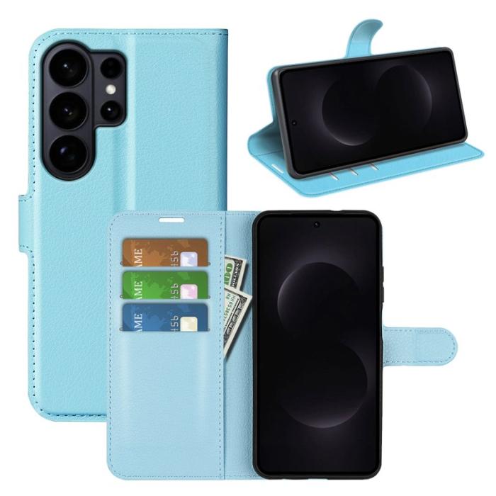 OEM - LITCHI Samsung Galaxy S26 Ultra Fodral Äkta Läder - Blå