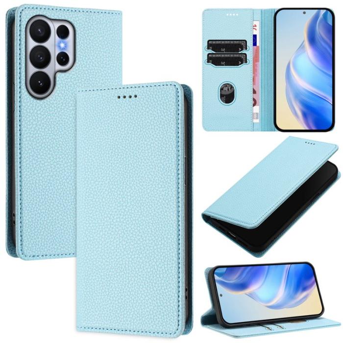 OEM - Litchi Samsung Galaxy S26 Ultra Fodral Äkta Läder RFID Skydd - Baby Blue