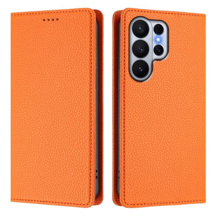 OEM - Litchi Samsung Galaxy S26 Ultra Fodral Äkta Läder RFID Skydd - Orange