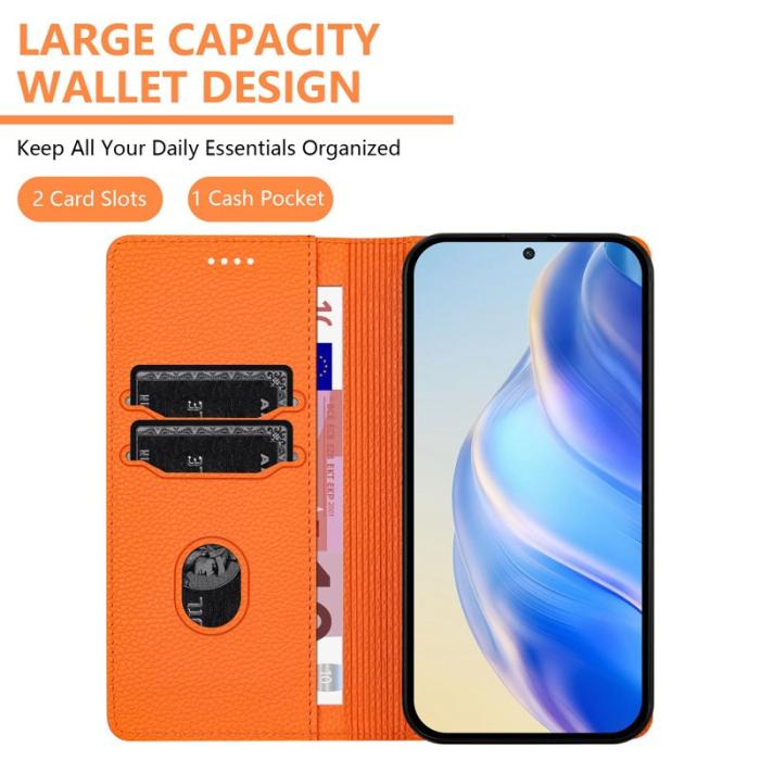 OEM - Litchi Samsung Galaxy S26 Ultra Fodral Äkta Läder RFID Skydd - Orange