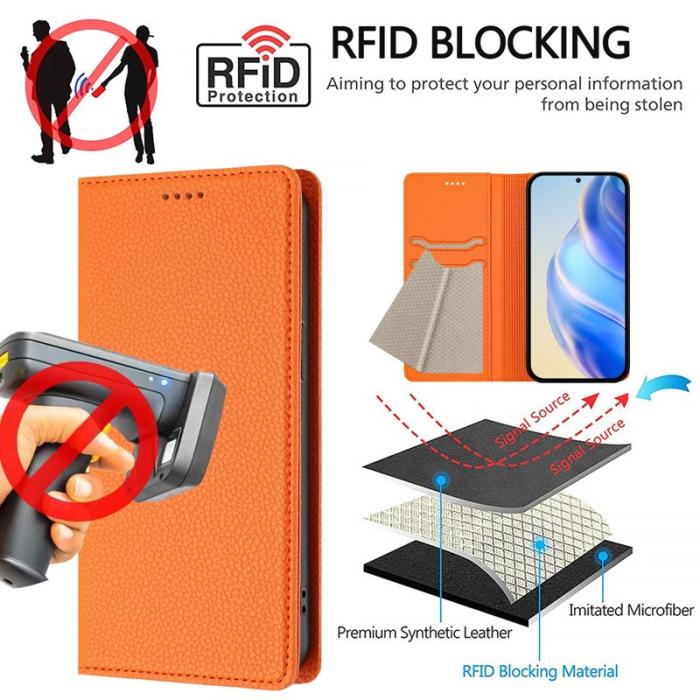 OEM - Litchi Samsung Galaxy S26 Ultra Fodral Äkta Läder RFID Skydd - Orange