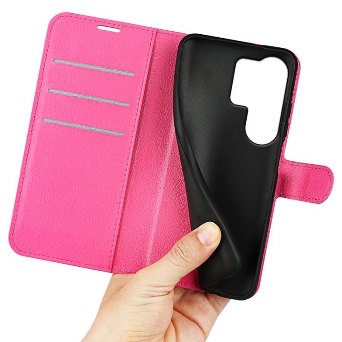 OEM - LITCHI Samsung Galaxy S26 Ultra Fodral Äkta Läder - Rosaröd