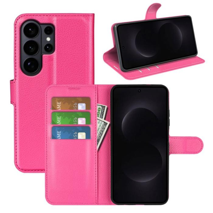 OEM - LITCHI Samsung Galaxy S26 Ultra Fodral Äkta Läder - Rosaröd