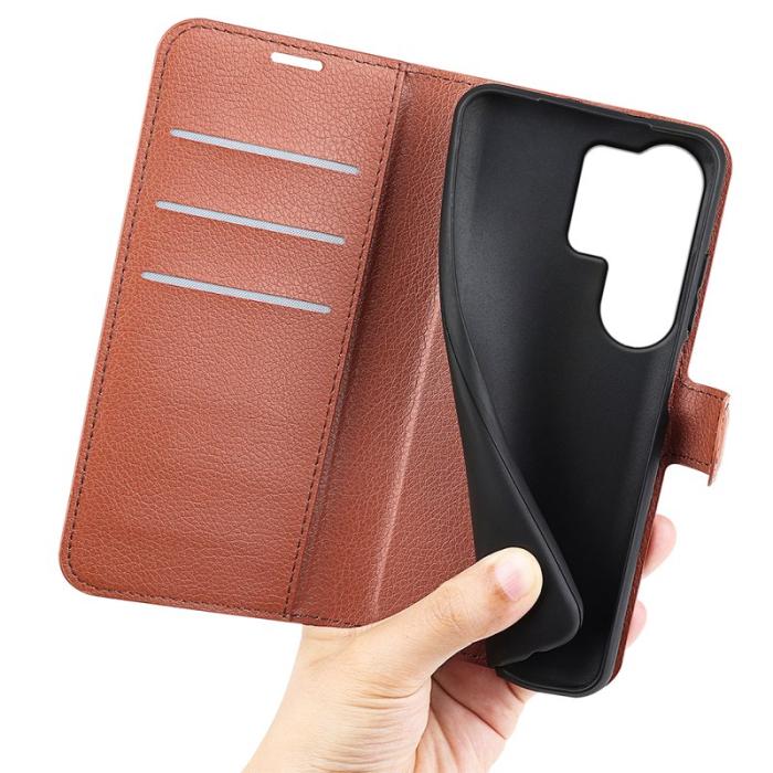 OEM - LITCHI Samsung Galaxy S26 Ultra Fodral Äkta Läder Skydd - Brun