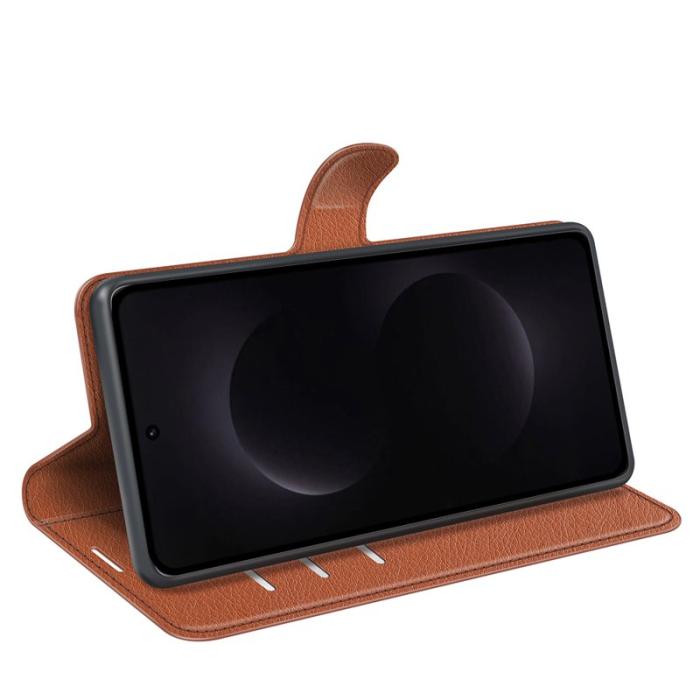 OEM - LITCHI Samsung Galaxy S26 Ultra Fodral Äkta Läder Skydd - Brun