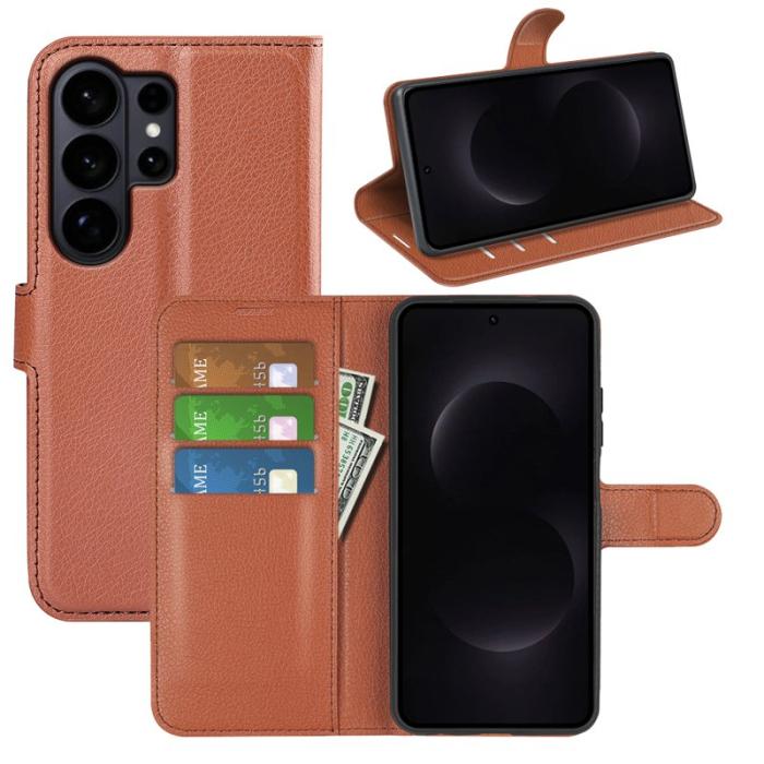 OEM - LITCHI Samsung Galaxy S26 Ultra Fodral Äkta Läder Skydd - Brun