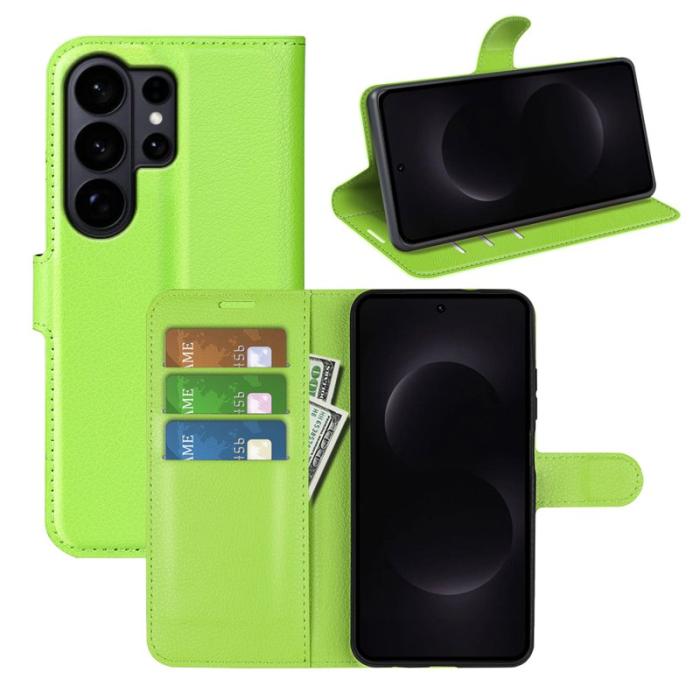 OEM - LITCHI Samsung Galaxy S26 Ultra Fodral Äkta Läder Skydd - Grön
