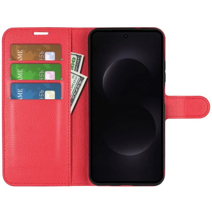 OEM - LITCHI Samsung Galaxy S26 Ultra Fodral Äkta Läder Skydd - Röd