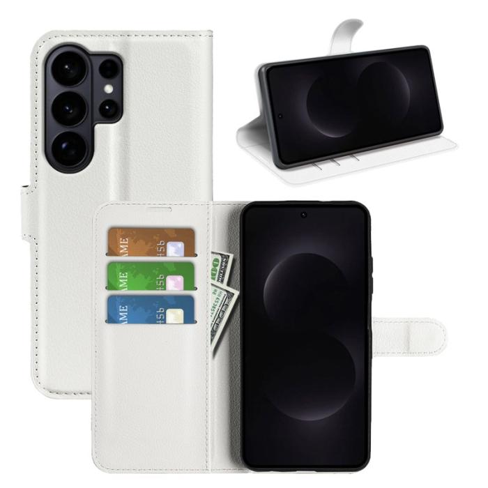 OEM - LITCHI Samsung Galaxy S26 Ultra Fodral Äkta Läder Skydd - Vit