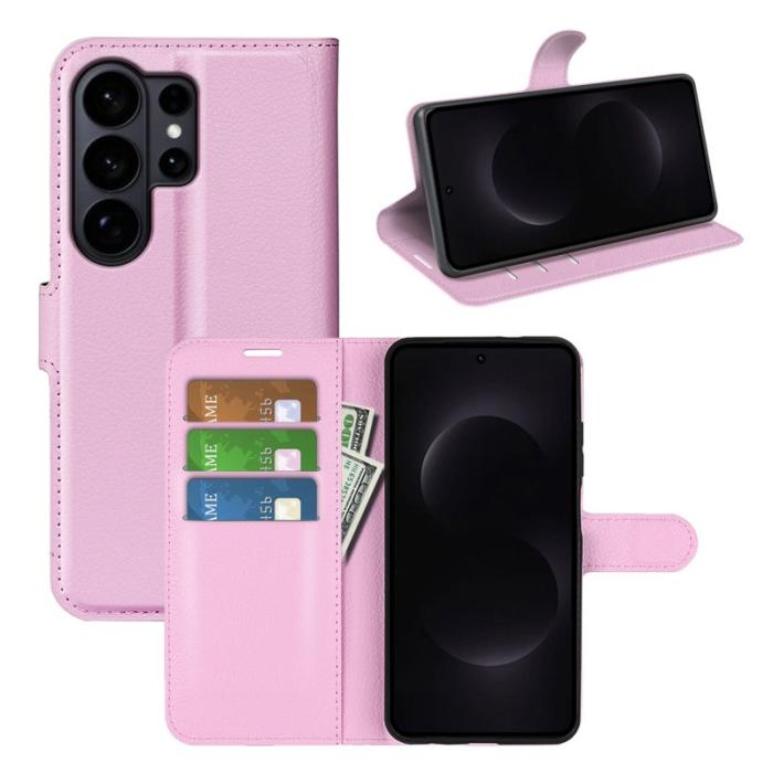 OEM - LITCHI Samsung Galaxy S26 Ultra Fodral Äkta Läder Stötbeständig - Rosa