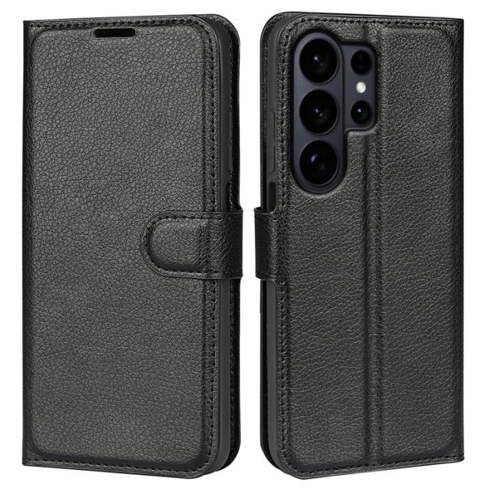 OEM - LITCHI Samsung Galaxy S26 Ultra Fodral Äkta Läder Stöttålig - Svart