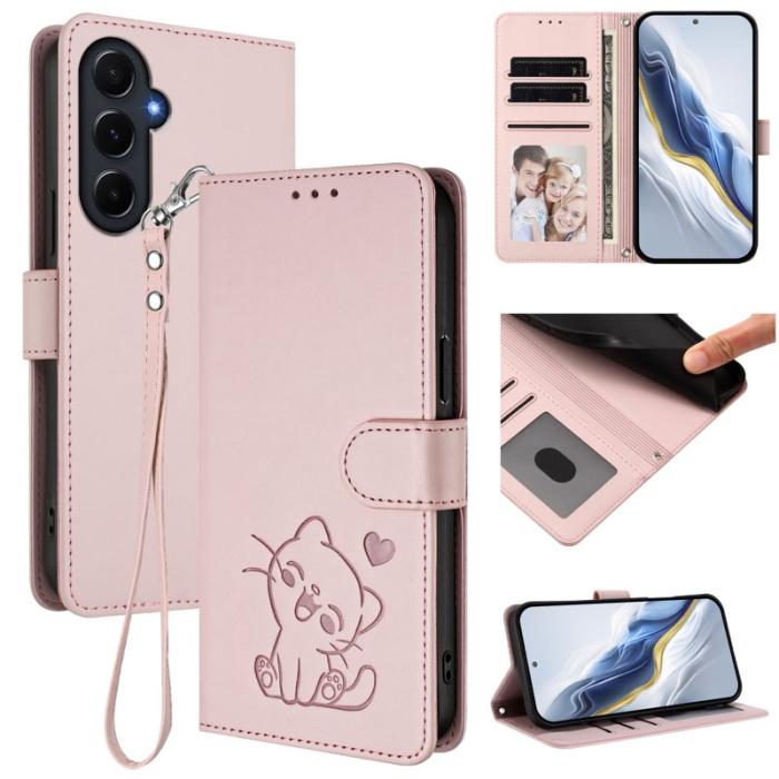 OEM - Love Cat Samsung Galaxy A55 5G Plånboksfodral Konstläder - Rosa