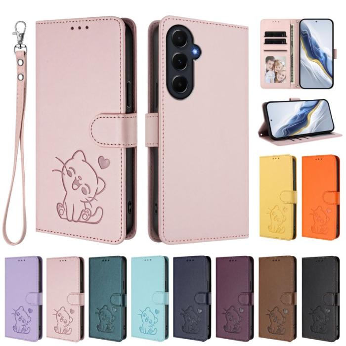 OEM - Love Cat Samsung Galaxy A55 5G Plånboksfodral Konstläder - Rosa