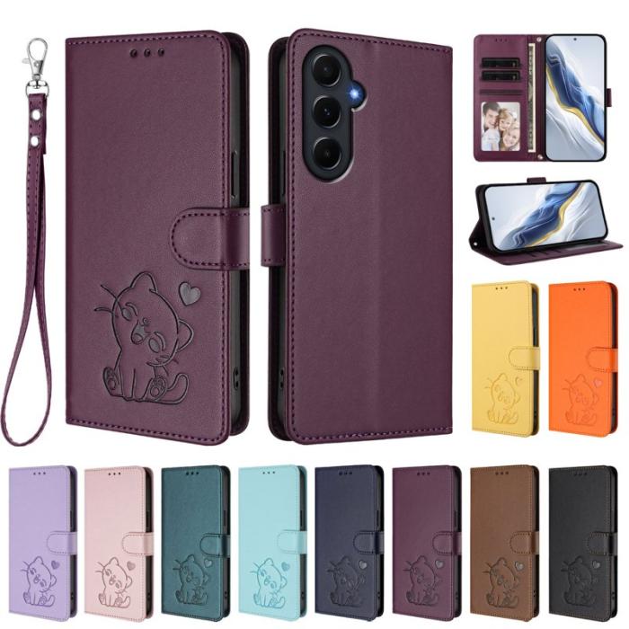 OEM - Love Cat Samsung Galaxy A55 5G Plånboksfodral Konstläder - Lila